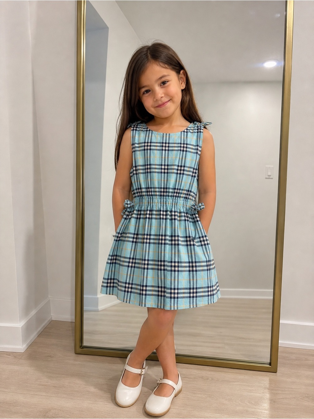 Burberry girls plaid nova check dress with bows 6 years old cotton authentic